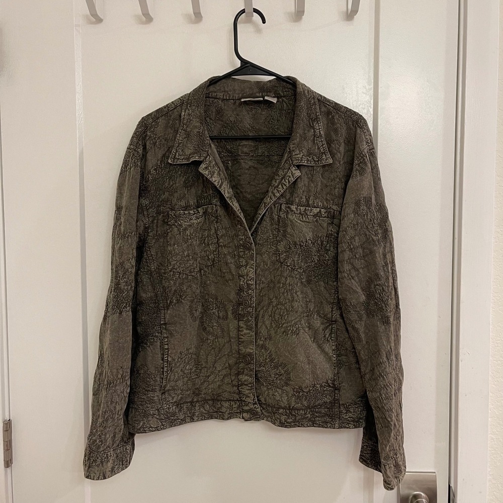 Vintage Chicos Green Embroidered Jacket‎ Chic Boho Indie Cottagecore